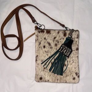 Holy Cow Couture Red Brown and Cream Crossbody Bag Teal Tassels